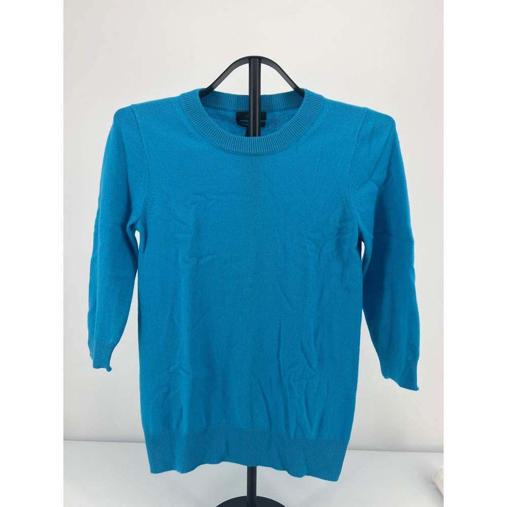J.Crew Women's Turquoise Blue Italian Cashmere 3/4 Sleeve Crewneck Sweater Small